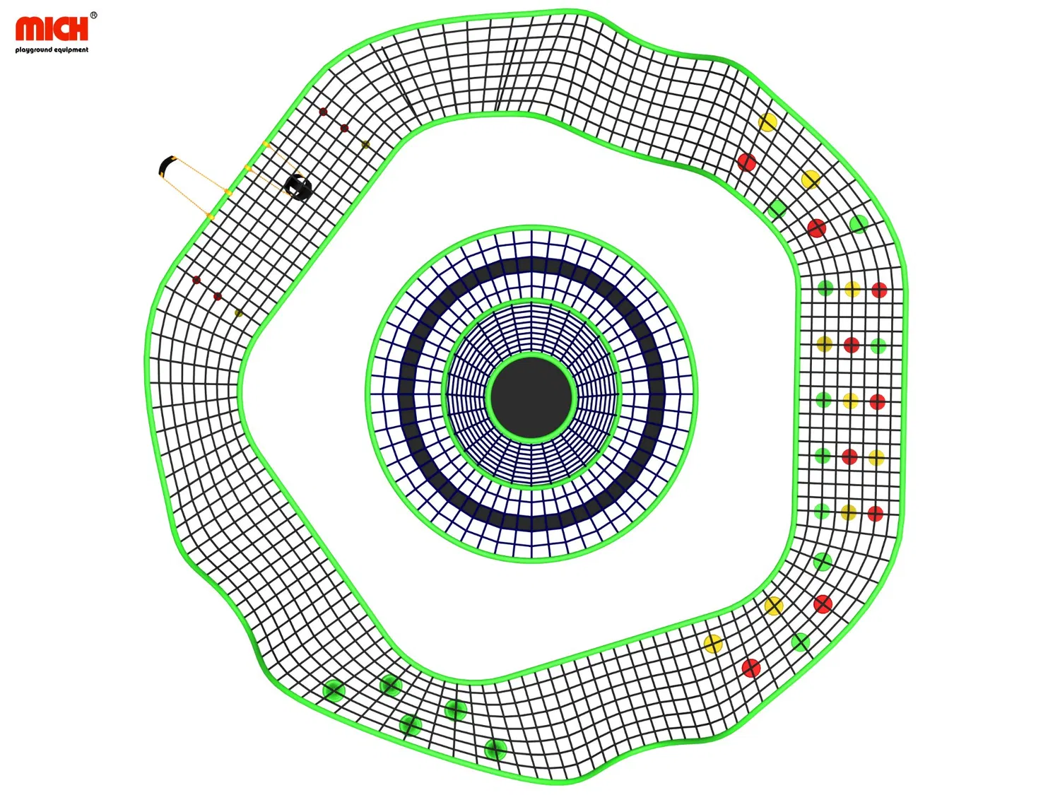 다양한 장애물이 있는 어린이를 위한 대규모 야외 닌자 전사 코스